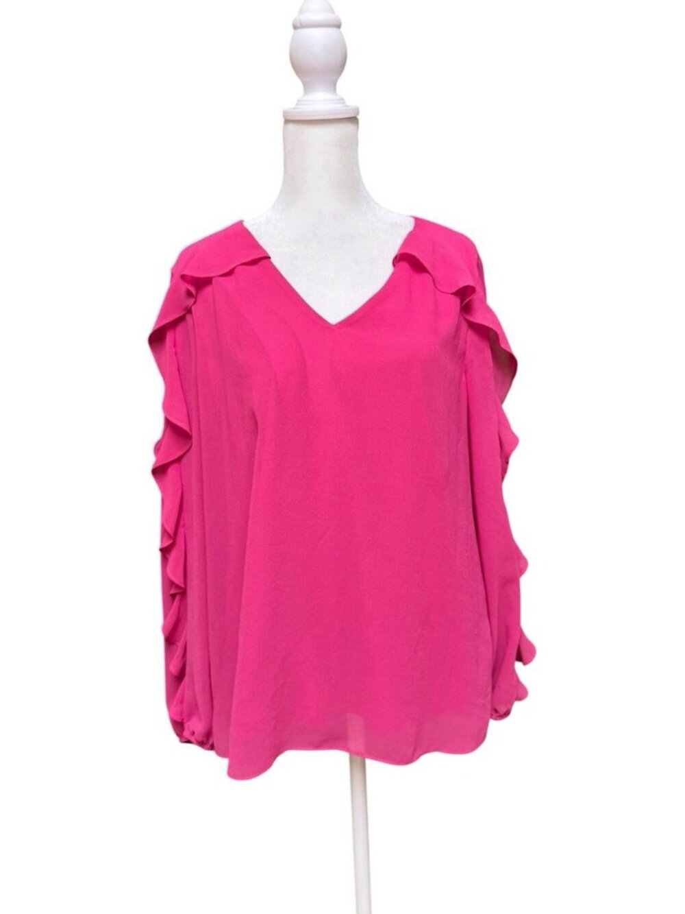1.STATE Large Pink Ruffle Sleeve V Neck Sheer Layered Blouse